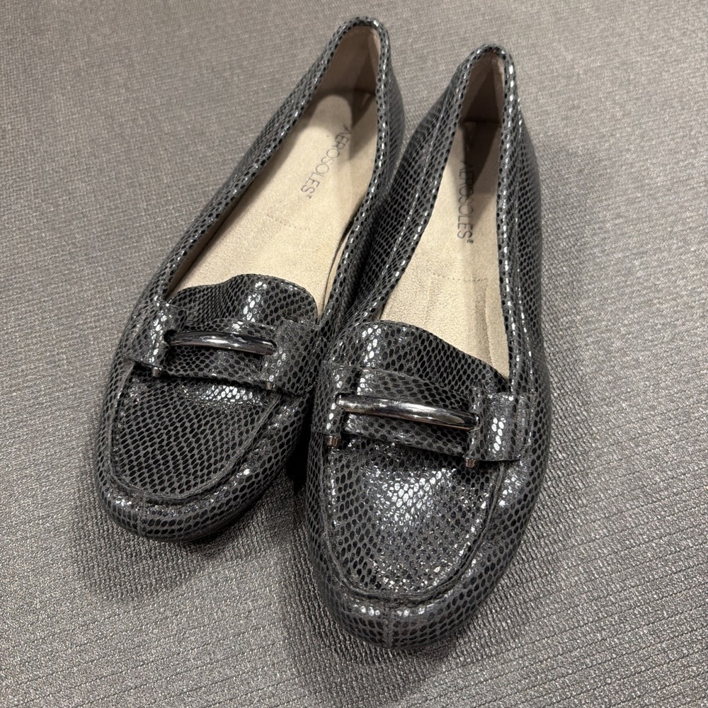 Aerosoles Black Drive Line Snake Buckle Flats‎ Size US 10 M